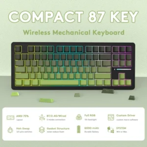 ⁦Attack Shark M87 Pro V2 Tri Mode RGB Green Tea Gaming Keyboard⁩ - الصورة ⁦9⁩