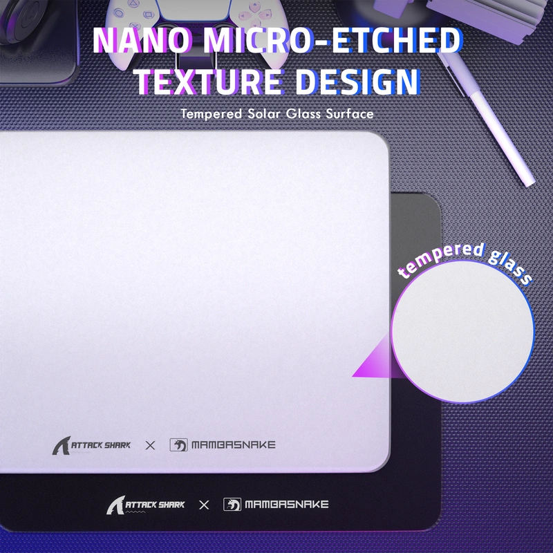 9H ultra tempered glass surface with nano micro-etching texture close-up on CM05 mouse pad