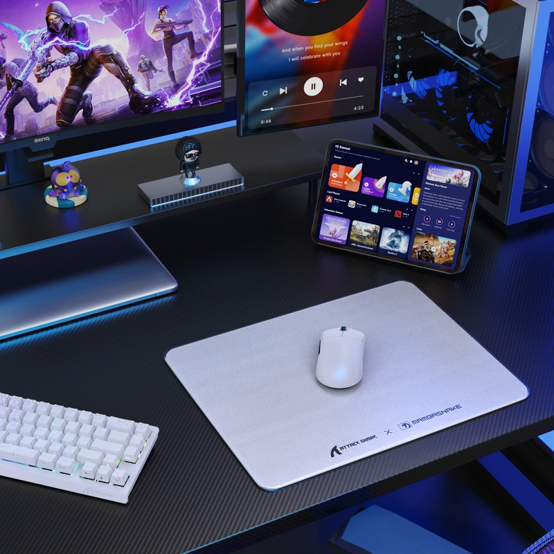 Silky smooth low friction glass surface enabling rapid mouse movement with white gaming mouse