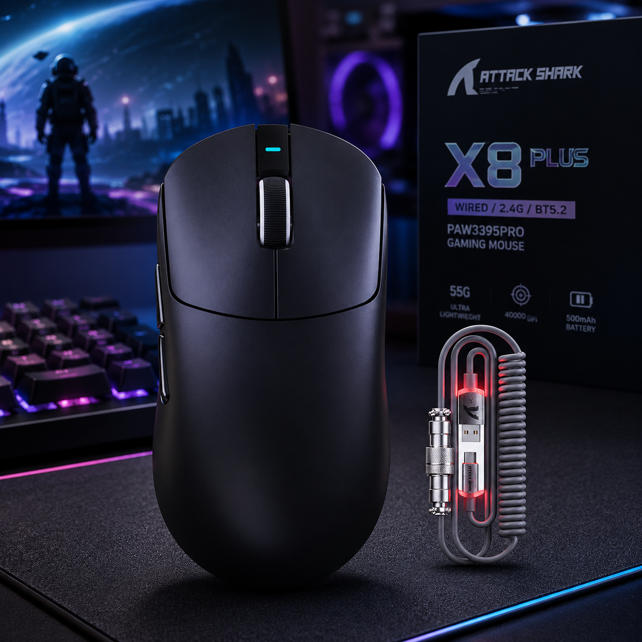 Attack Shark X8 Plus Black Gaming Mouse Front View Egypt Best Price