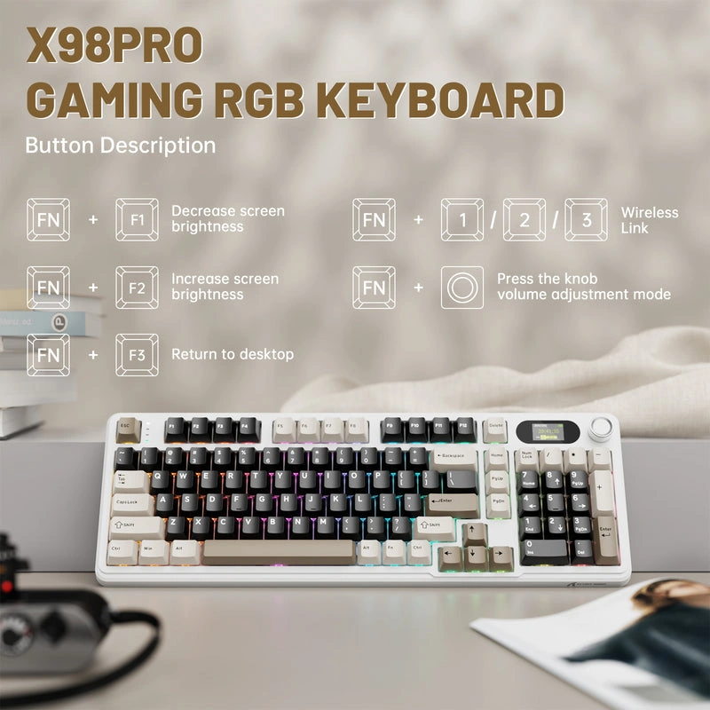 Attack Shark X98 Pro PBT Double-Shot Keycaps with 99-Key Compact Full-Size Layout