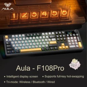 Aula F108 Tri Mode Caramel Latte Switch PBT Three Tone RGB Black Mechanical Keyboard