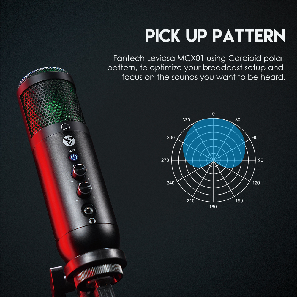 Fantech Leviosa MCX01 RGB USB Condenser Microphone with cardioid polar pattern