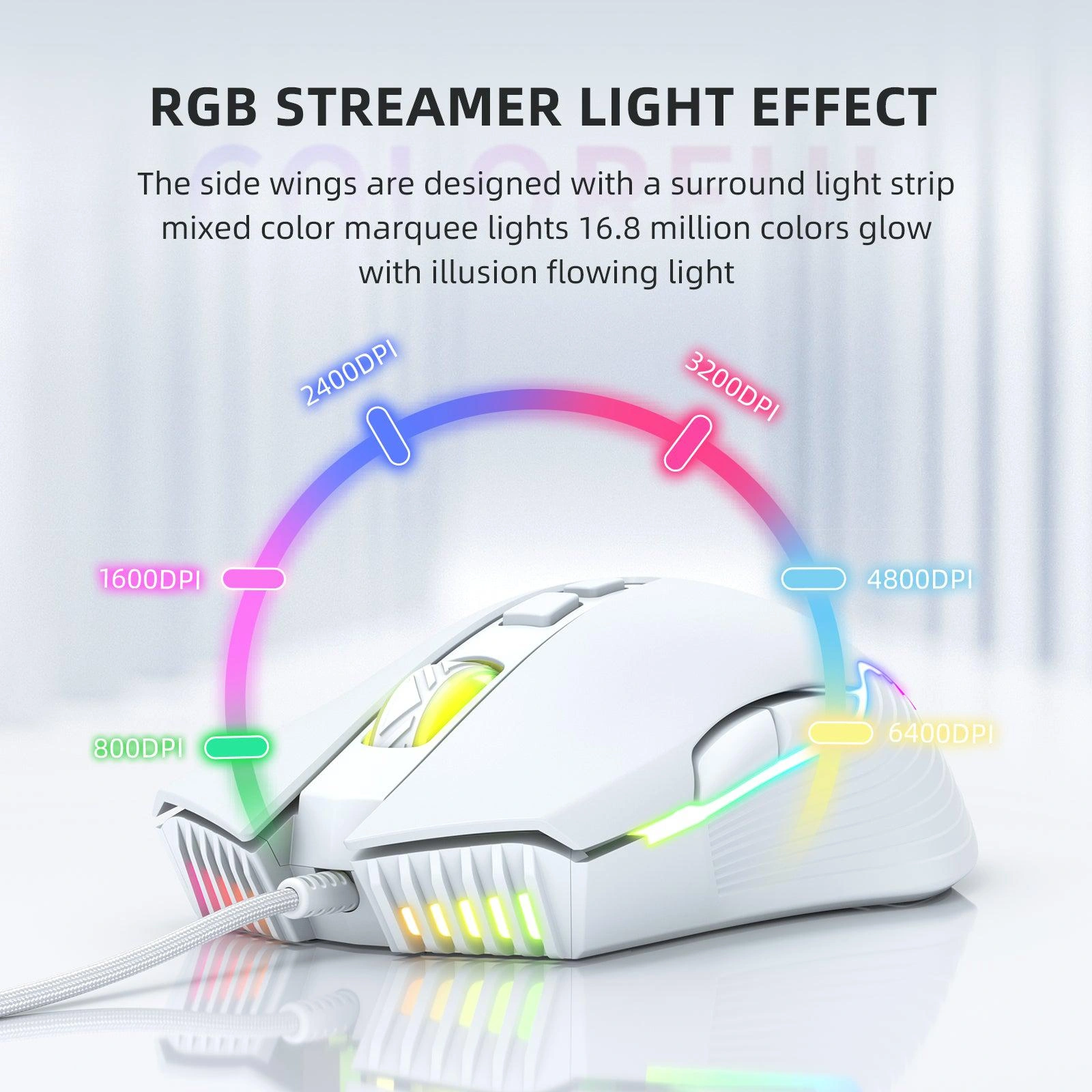 Onikuma CW905 Breathing RGB Lighting Effects on Black Gaming Mouse