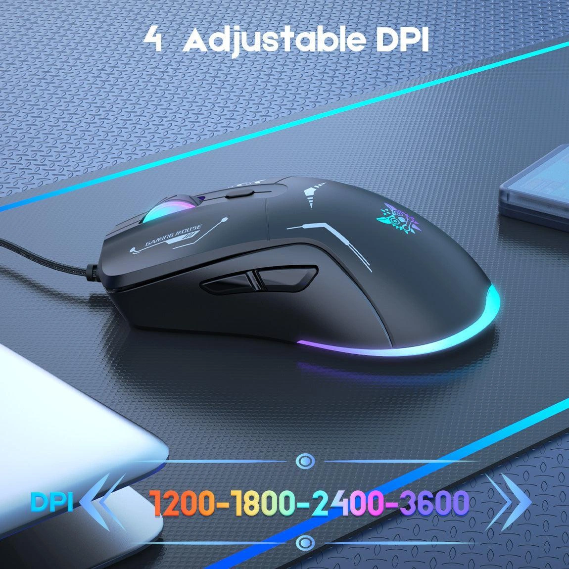 Onikuma CW917 3600 DPI RGB Wired Black Gaming Mouse