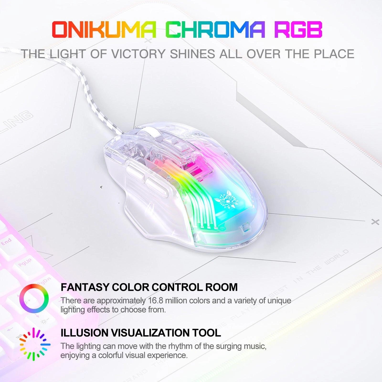 Onikuma CW923 12800 DPI RGB Transparent Wired Gaming Mouse