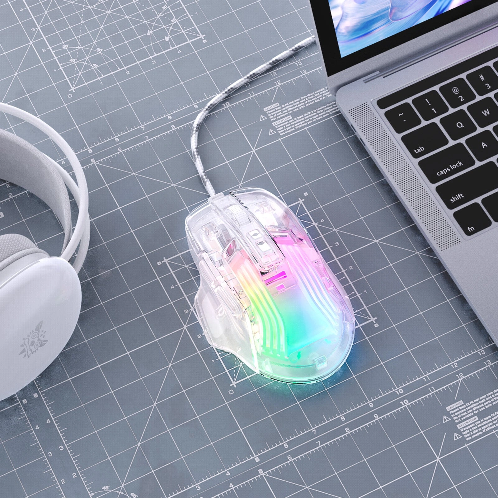 Onikuma CW923 Transparent Gaming Mouse Side Profile with Ergonomic Contour