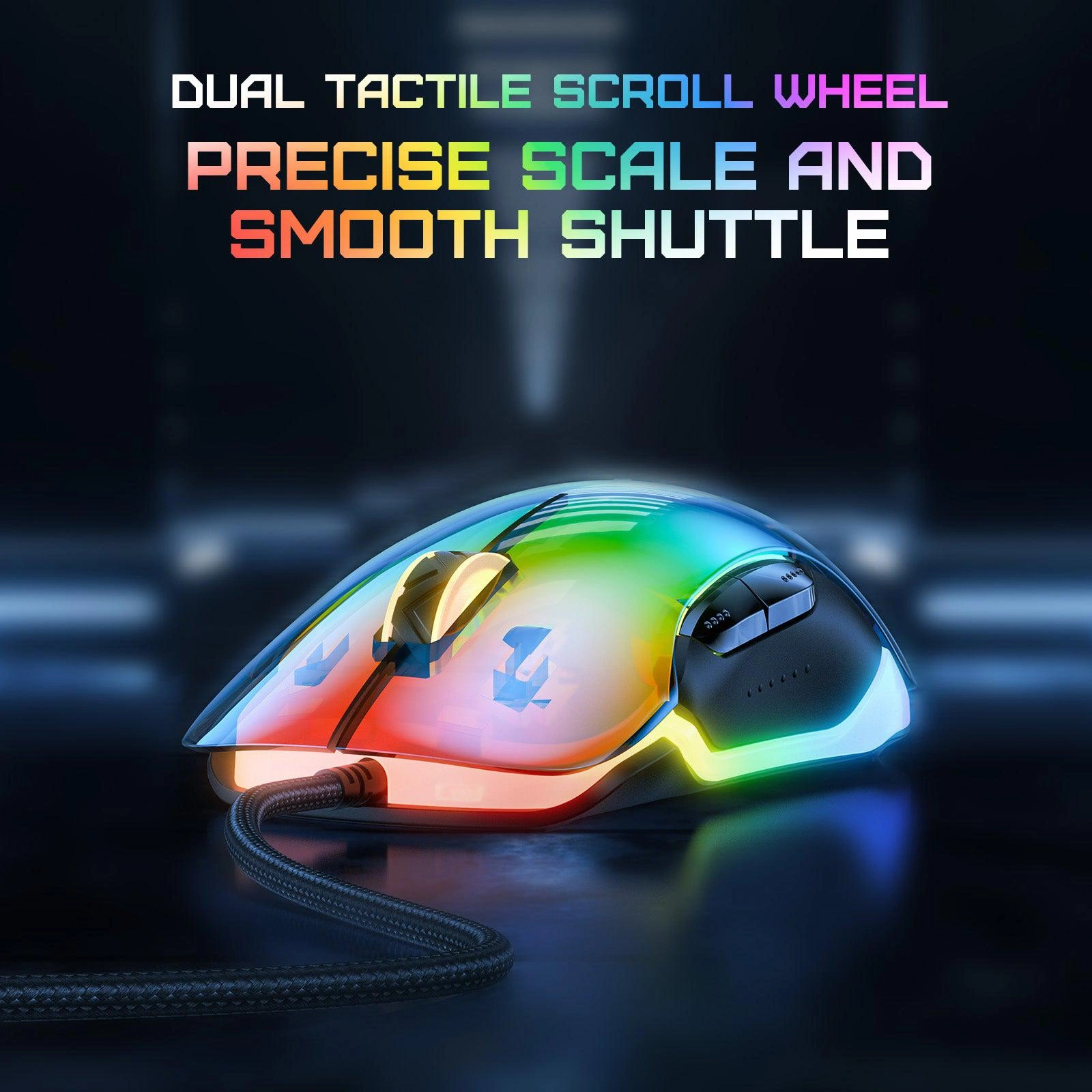 Onikuma CW925 RGB Lighting Effects on Transparent Black Body