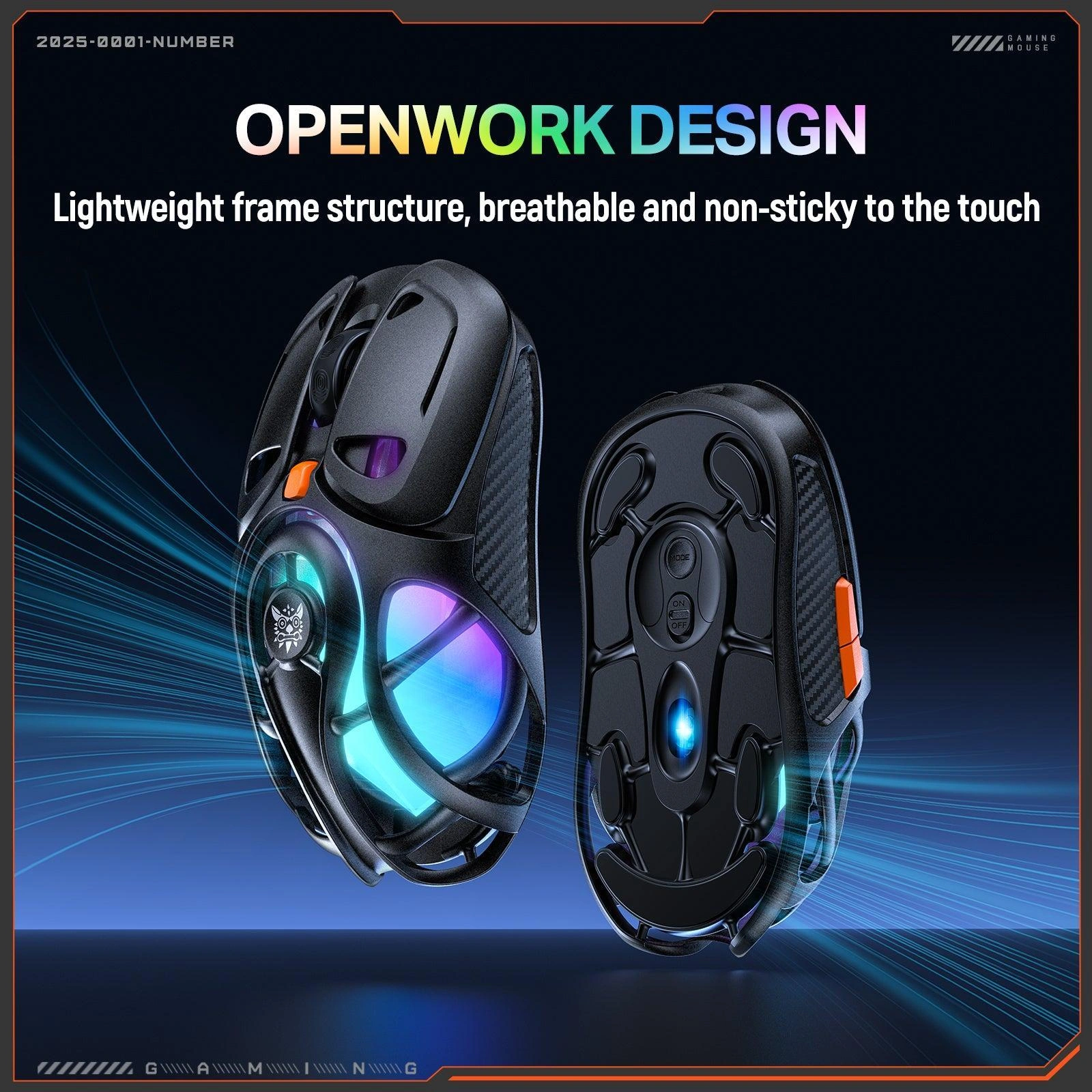 Onikuma DM02 Mouse Top View with Honeycomb Shell and RGB Lighting