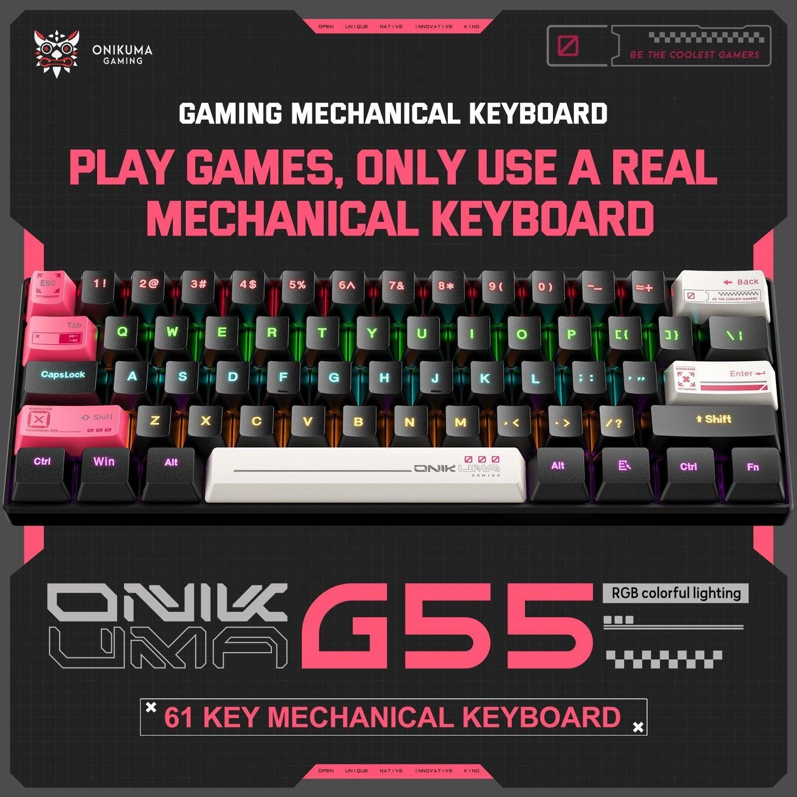 Onikuma G55 Compact Keyboard with Customizable Keycaps and RGB