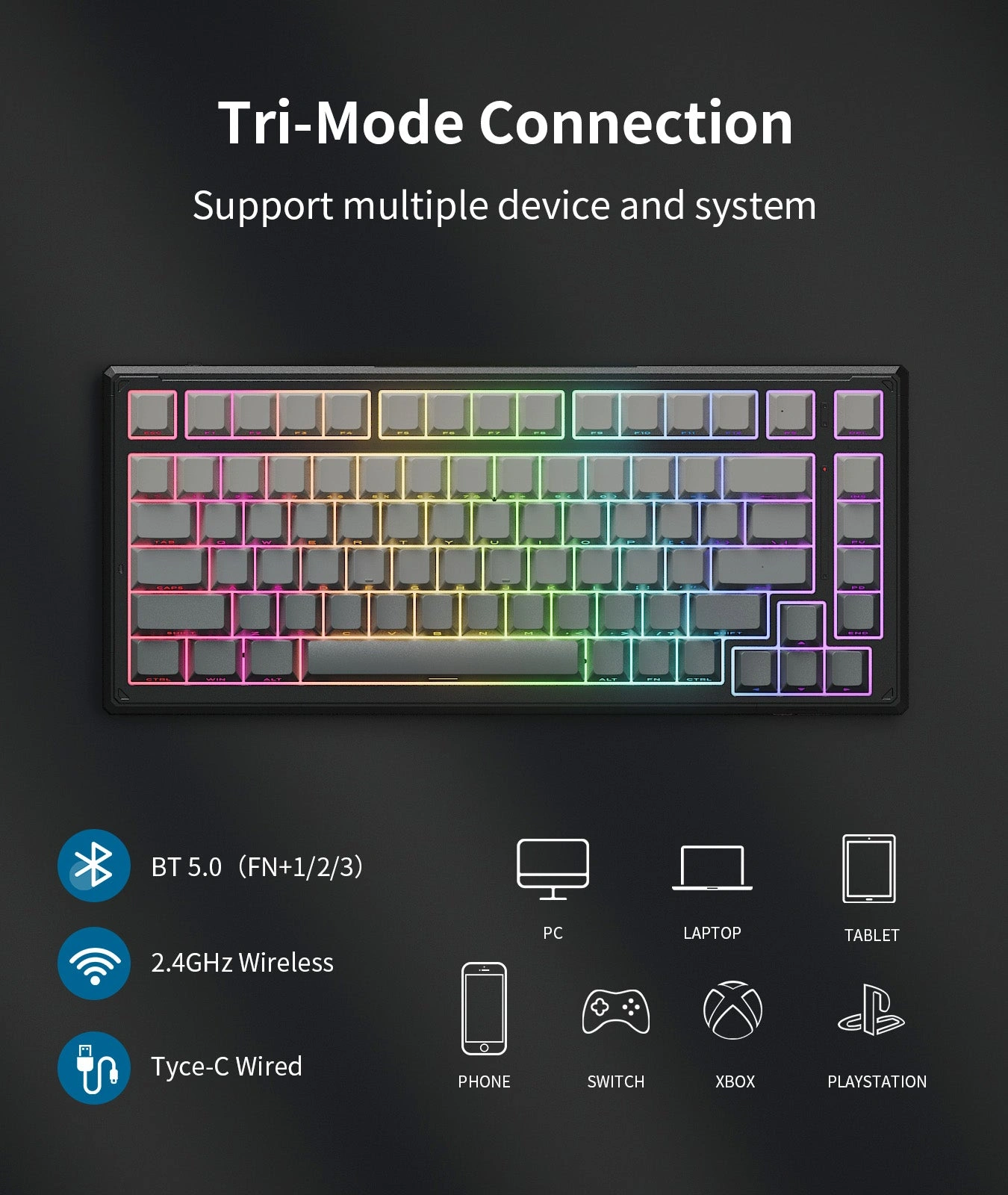 Onikuma G83 ARGB Lighting Effects with 19 RGB Modes and Music Sync