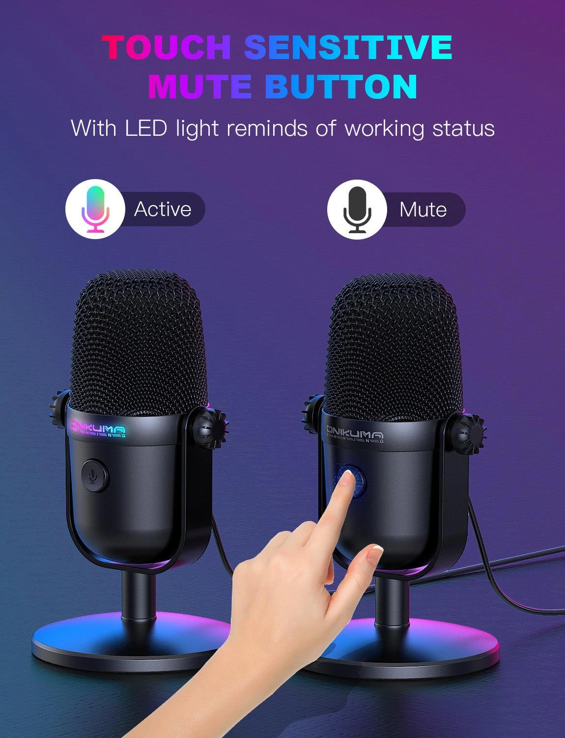 Onikuma M830 Desktop Microphone with Touch Mute Button and RGB Lighting