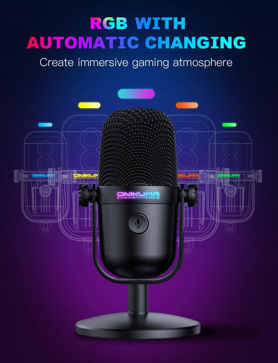 Onikuma M830 Gaming Microphone with Gradient RGB Lighting Effect