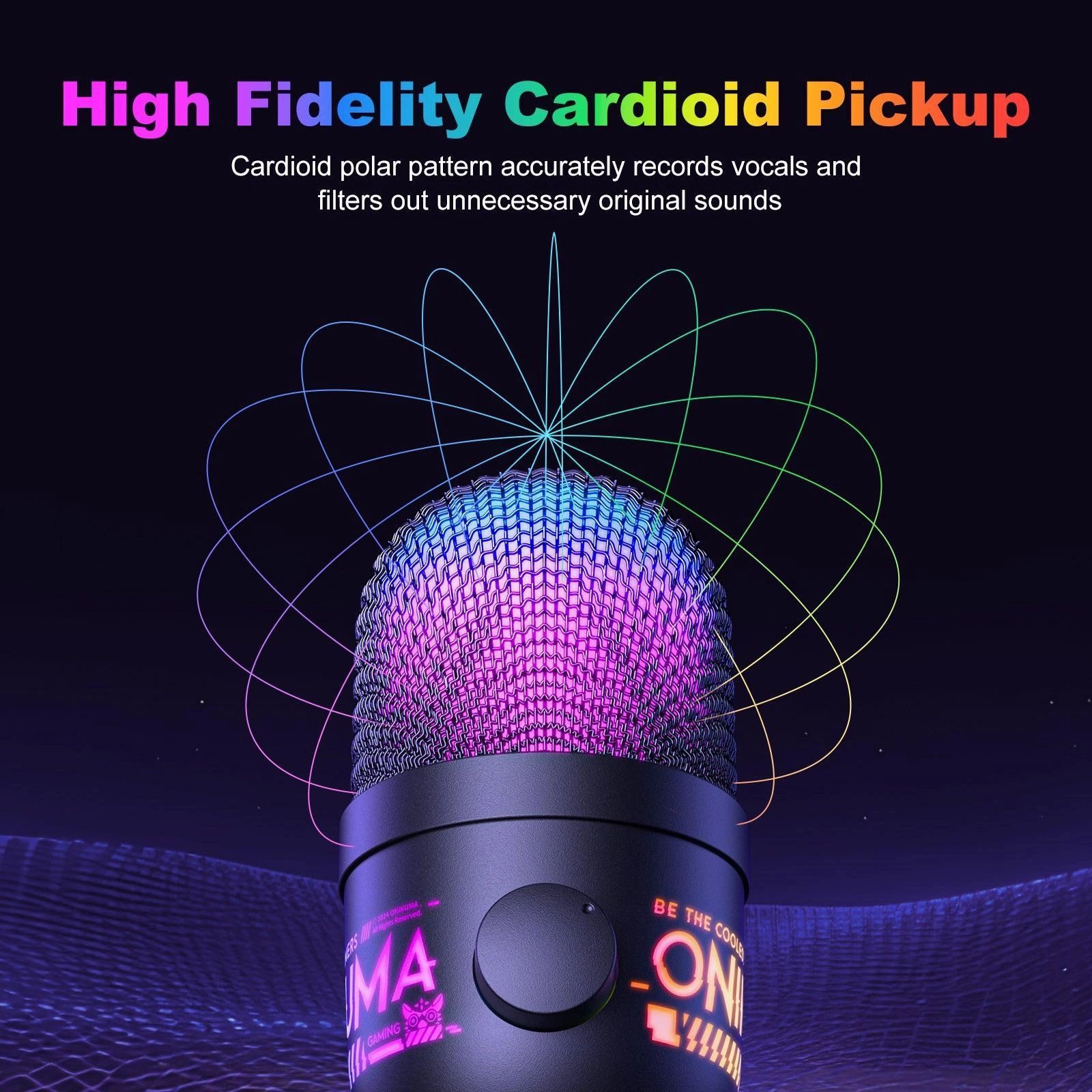 Onikuma M930 Studio Microphone with RGB Lighting and Cardioid Pickup Pattern