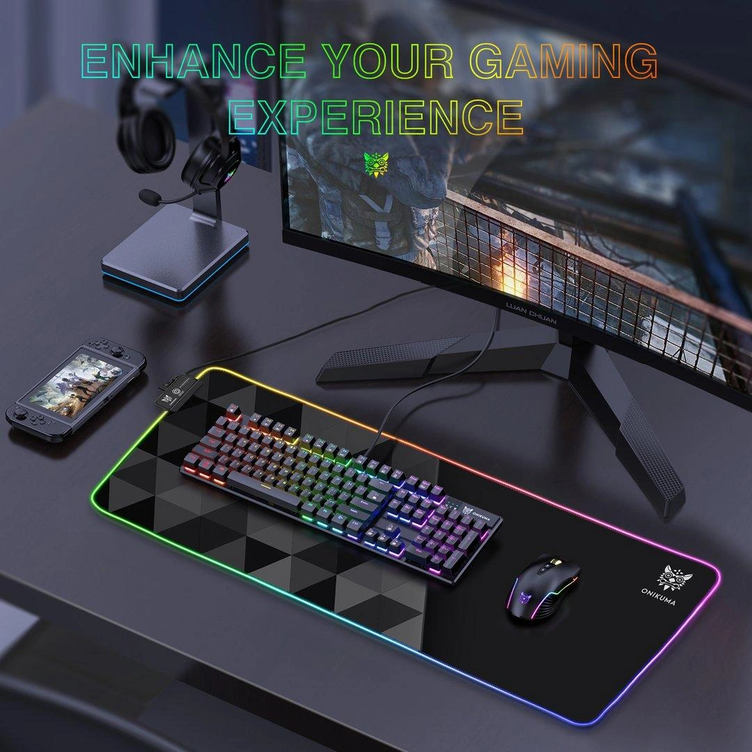 Onikuma MP006 Mouse Pad Top View with Black Grey Design and RGB Border