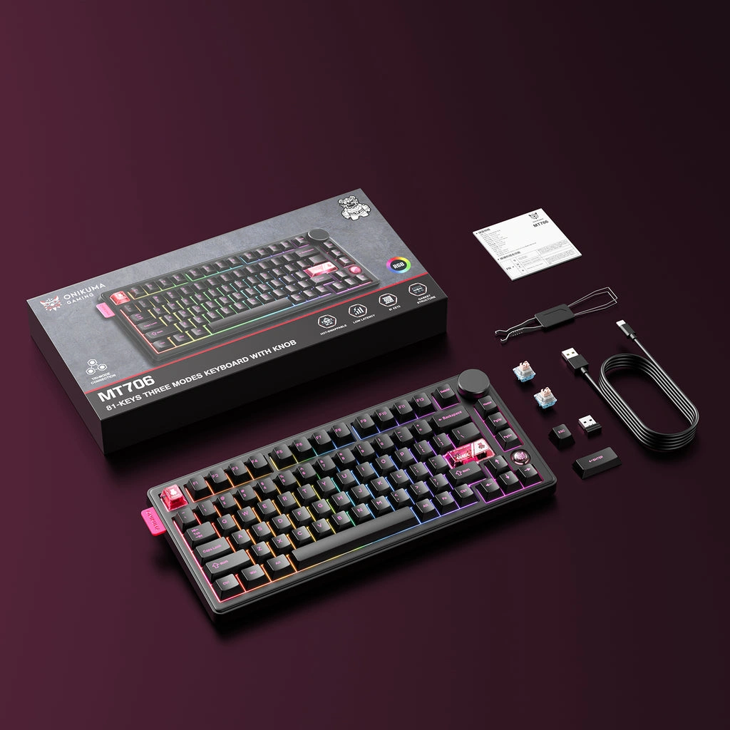 Onikuma MT706 81-Key Mechanical Keyboard with Transparent PBT Keycaps and RGB Illumination