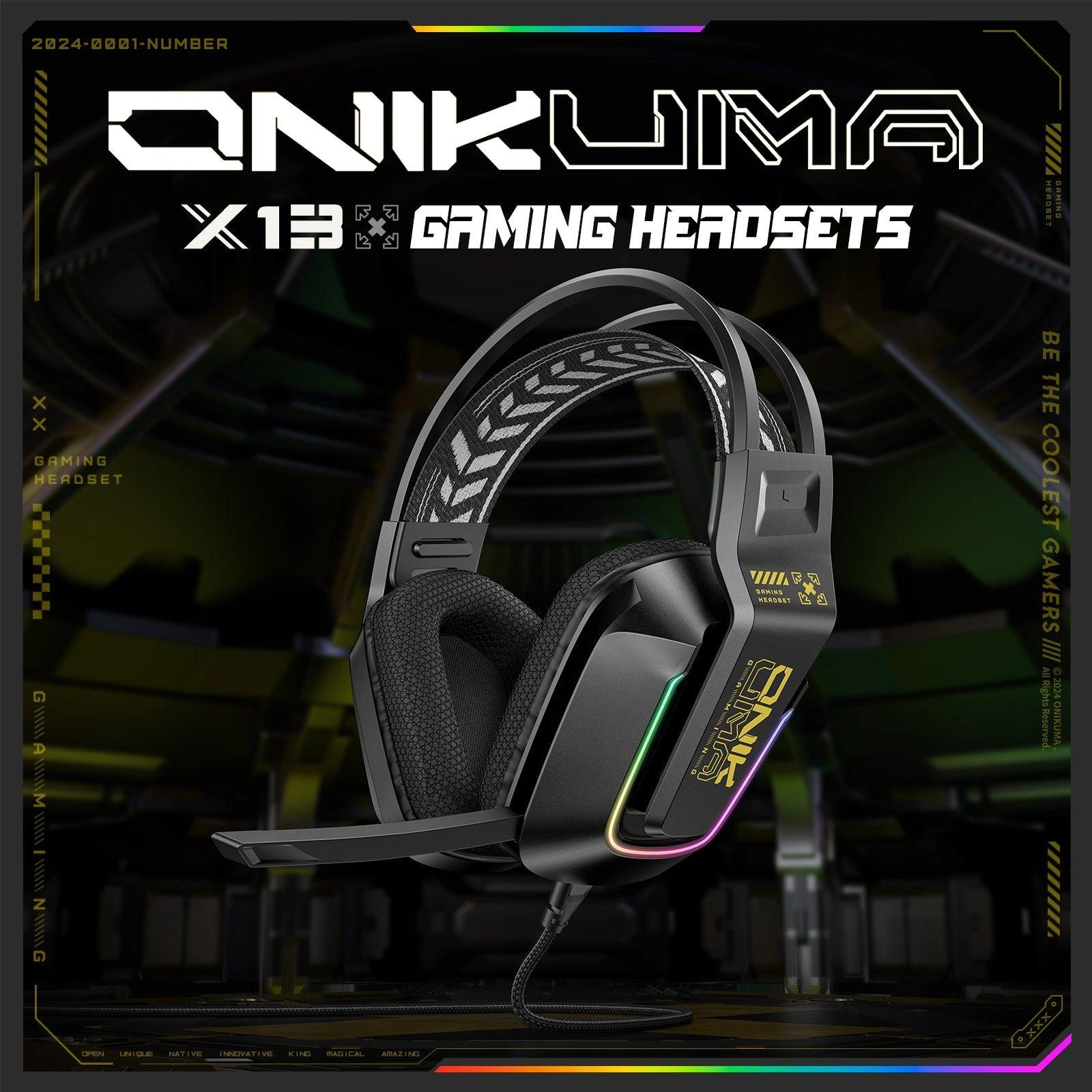 Onikuma X13 RGB Wired Over Ear Black Gaming Headset