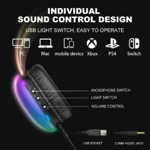 ⁦Onikuma X25 RGB Wired Over Ear Black Gaming Headset⁩ - الصورة ⁦3⁩