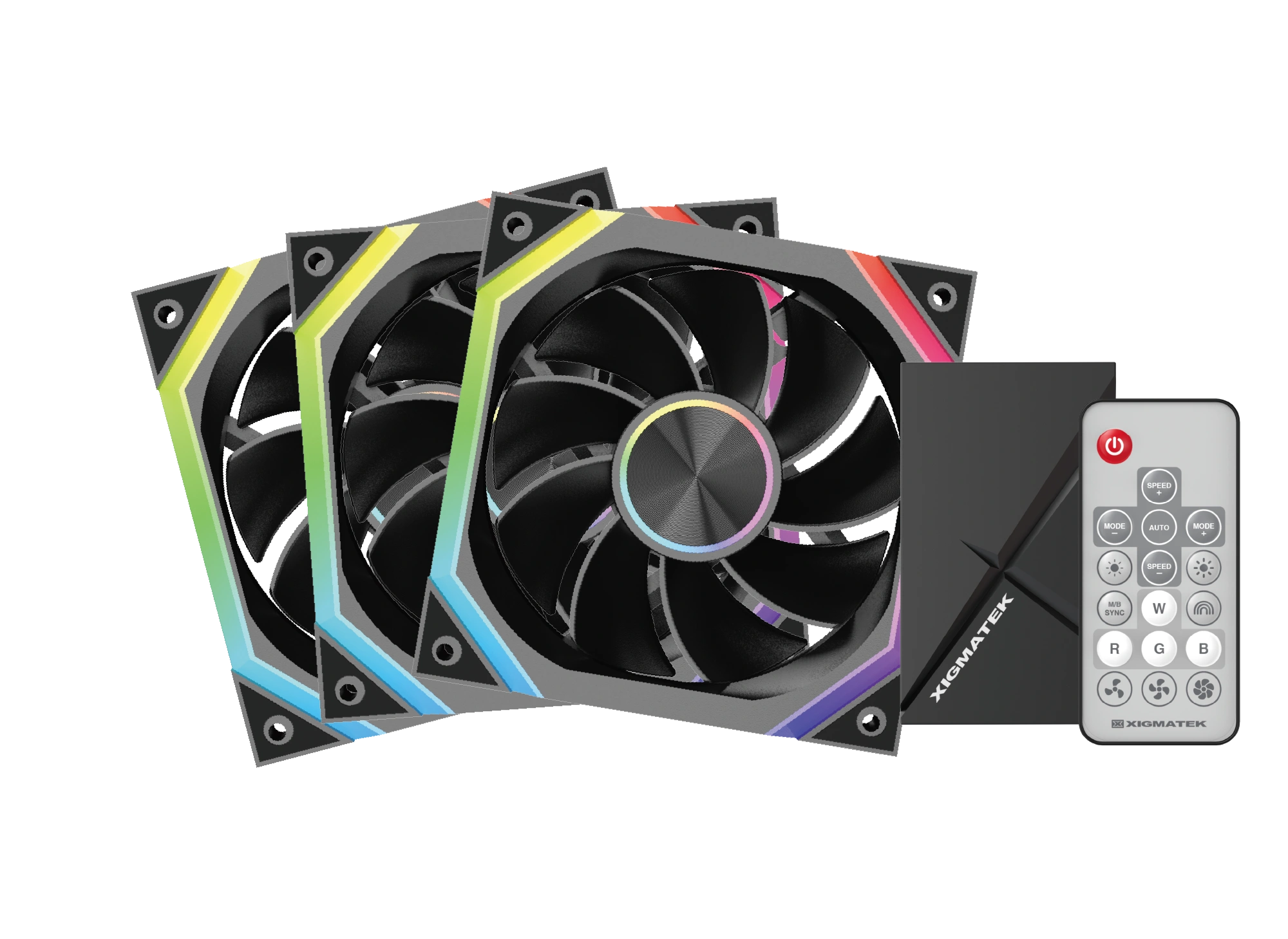Center hub and three side infinity mirror ARGB LED display on Xigmatek fan