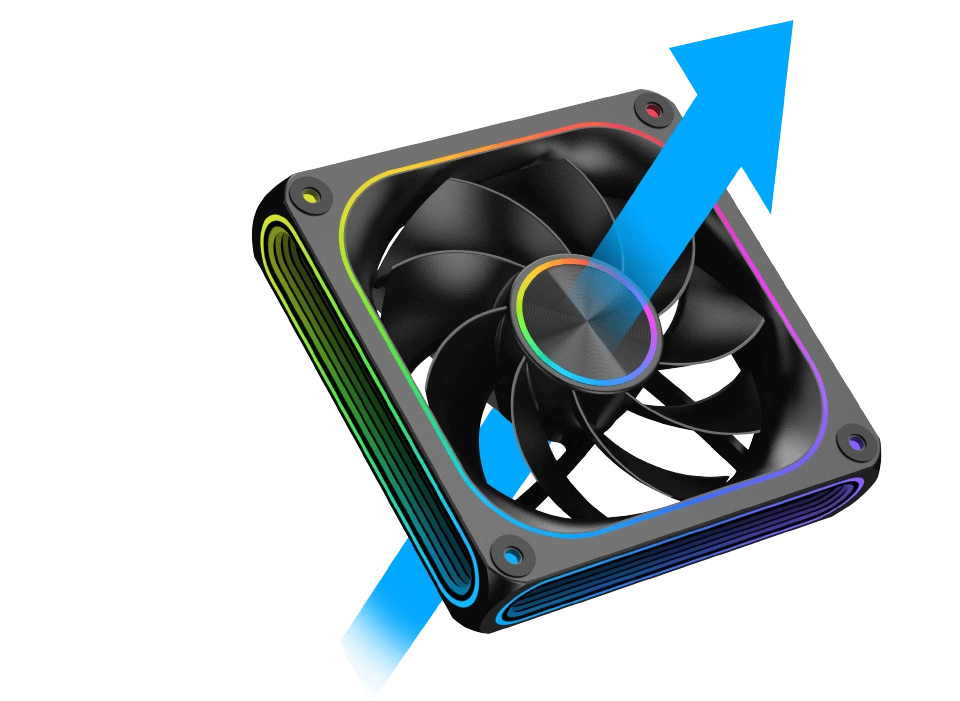 Three pack of Xigmatek Infinity J22A reverse ARGB fans installed in a PC case