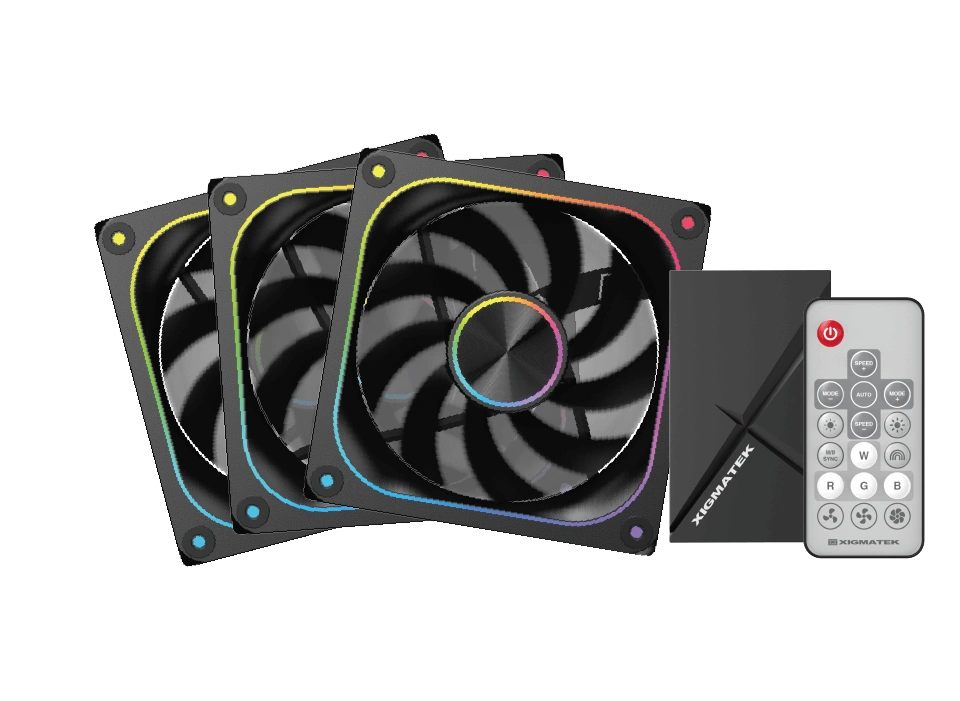 Center hub and three side infinity mirror ARGB LED display on Xigmatek fan