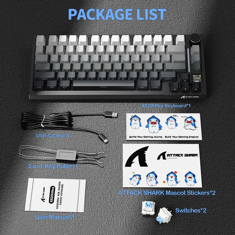 Attack Shark X820 Ultra 75% tri-mode gasket mechanical keyboard with TFT display and Gift Switch