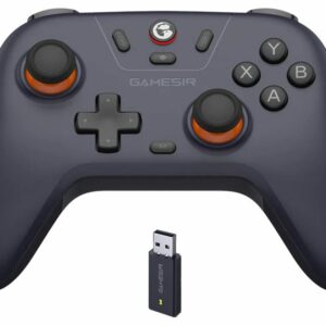 GameSir Nova Lite Midnight Blue controller with orange-accented thumbsticks and wireless USB receiver