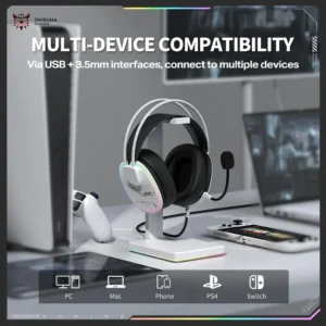 Onikuma X91 RGB Wired Over Ear White Gaming Headset - Image 4