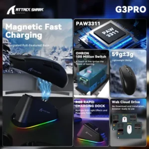 Alternative view of Attack Shark G3 Pro Lightweight Tri Mode Black Gaming Mouse
