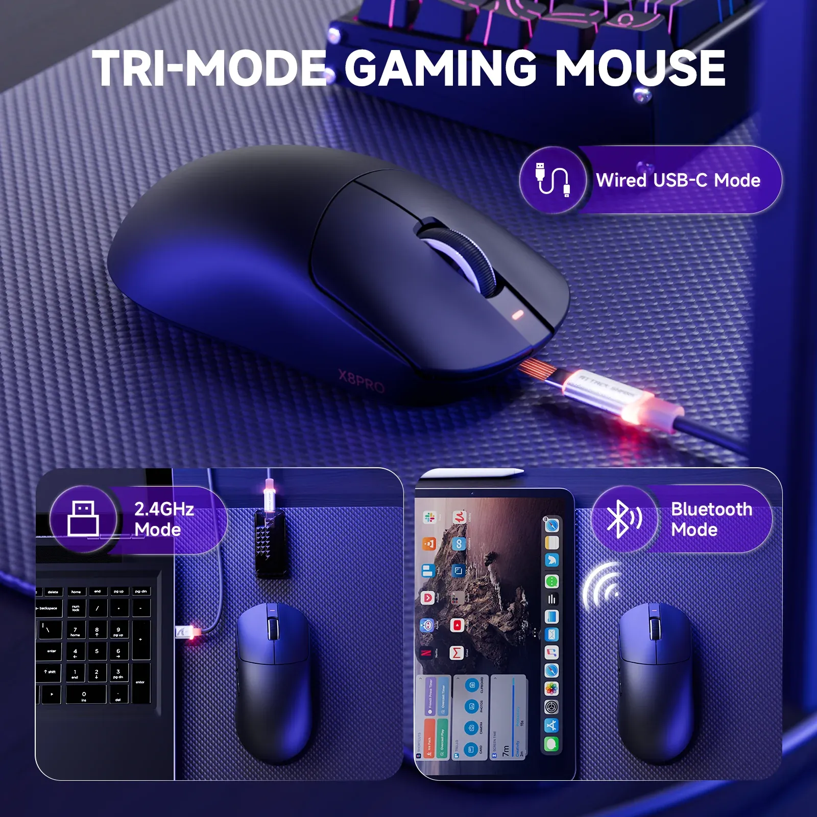 PAW3395PRO sensor and 8KHz wireless polling rate