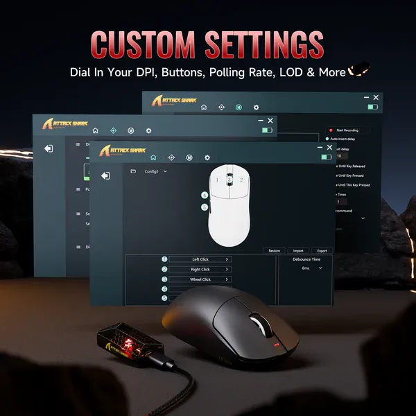 Attack Shark X8 SE Tri-Mode Black Gaming Mouse Front View