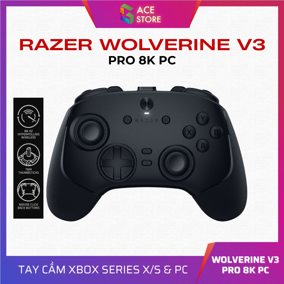 Black Razer Wolverine V3 Pro 8K PC wireless controller with TMR thumbsticks