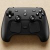 Front view of the Steam Controller with thumbsticks, ABXY buttons and dual haptic trackpads