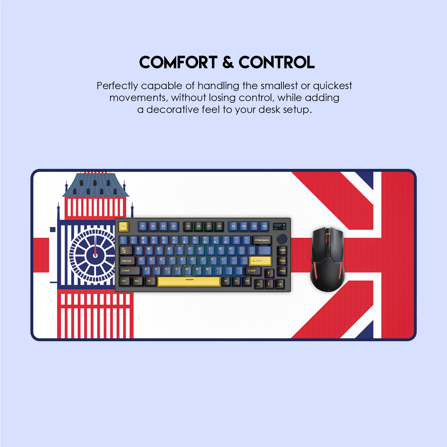 Fantech ATO MP905 London Tour Vibe Edition desk mat featuring Big Ben and Union Jack design