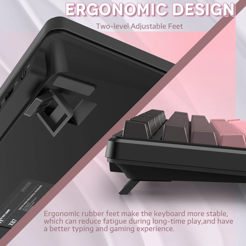 Attack Shark X87 ergonomic design with two-level adjustable feet for better typing support