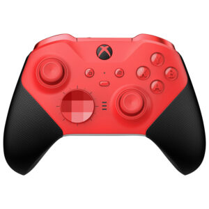 Red Microsoft Xbox Elite Wireless Controller Series 2 Core with black grips and adjustable-tension thumbsticks