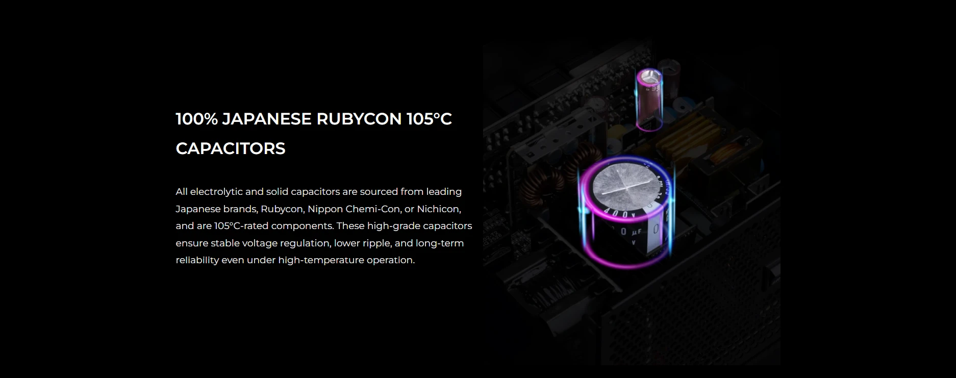 100% Japanese Rubycon 105°C capacitors for stable voltage regulation