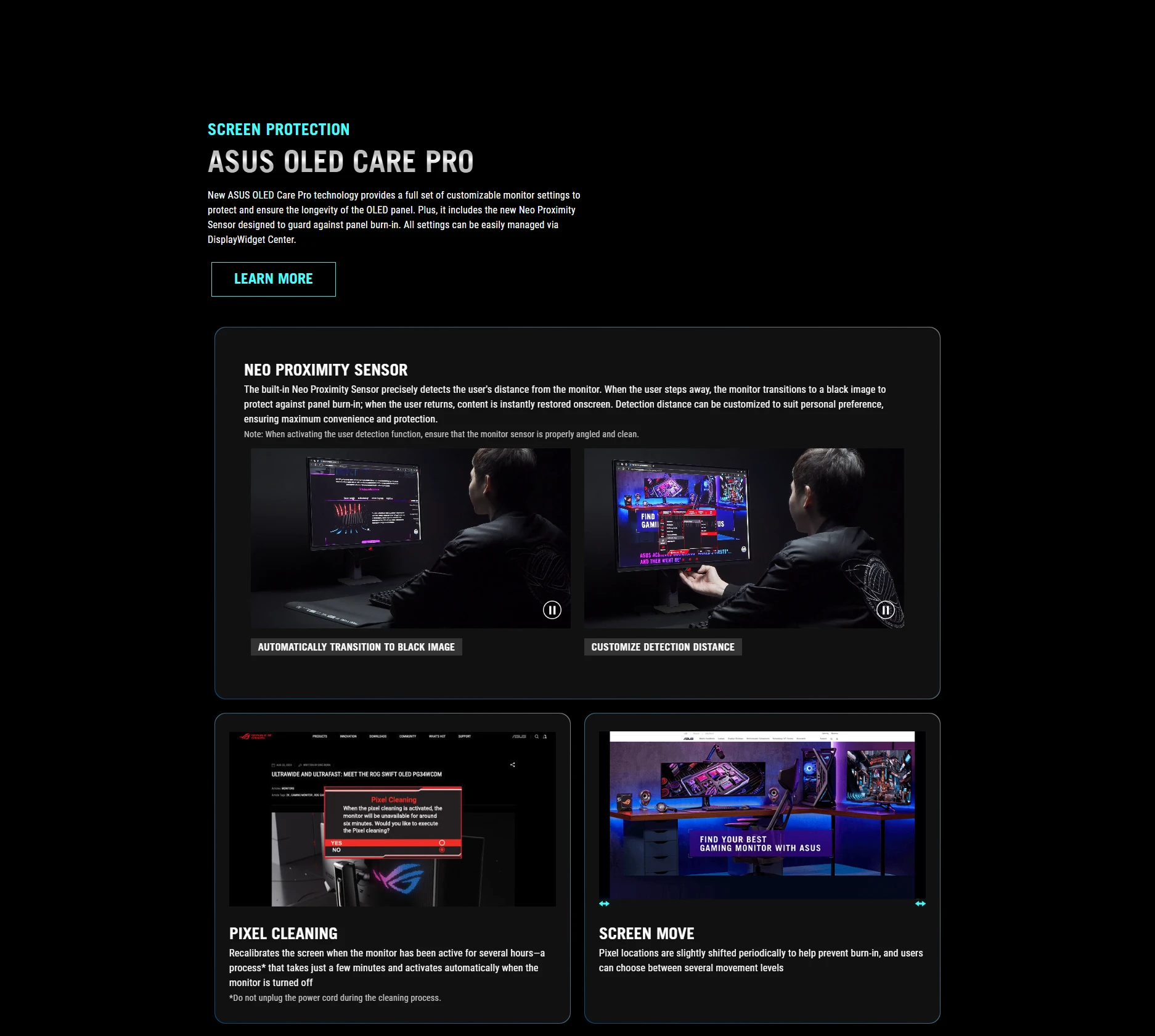 ASUS ROG Swift OLED PG27AQWP-G Edition 20 — OLED Care Pro with Neo Proximity Sensor burn-in protection