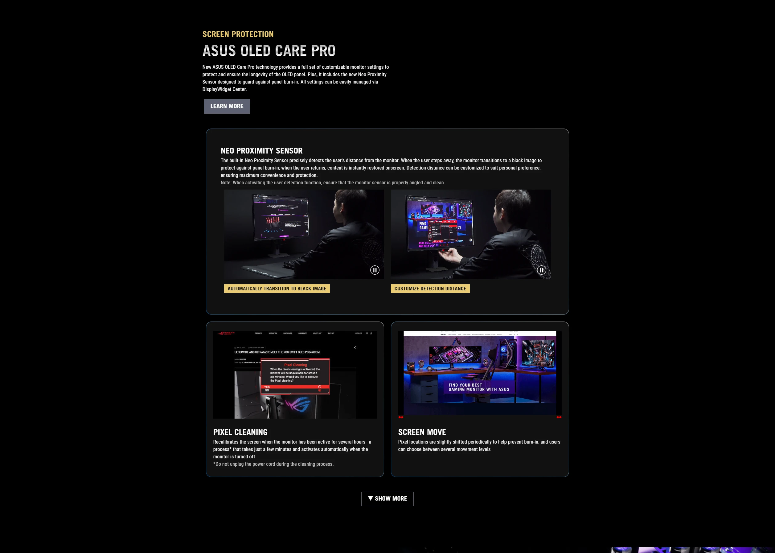 ASUS OLED Care Pro with Neo Proximity Sensor, Pixel Cleaning and Screen Move