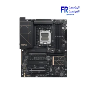 ASUS ProArt B850-Creator motherboard top view featuring black and gold heatsinks dual 5G LAN ports and WiFi 7