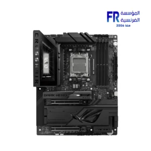 ASUS Crosshair X870E motherboard Dark Hero black ATX front view with Polymo Lighting II and massive VRM heatsinks