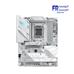 ASUS ROG B850 motherboard white ATX front view with metallic heatsinks and RGB IO shroud Nasr City store Egypt