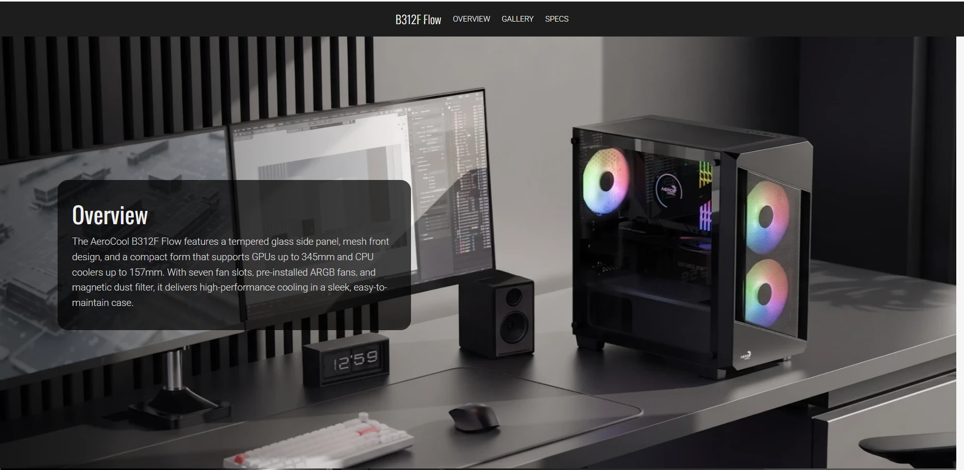 Aerocool B312F Flow White Mini Tower Case with Tempered Glass and ARGB Fans