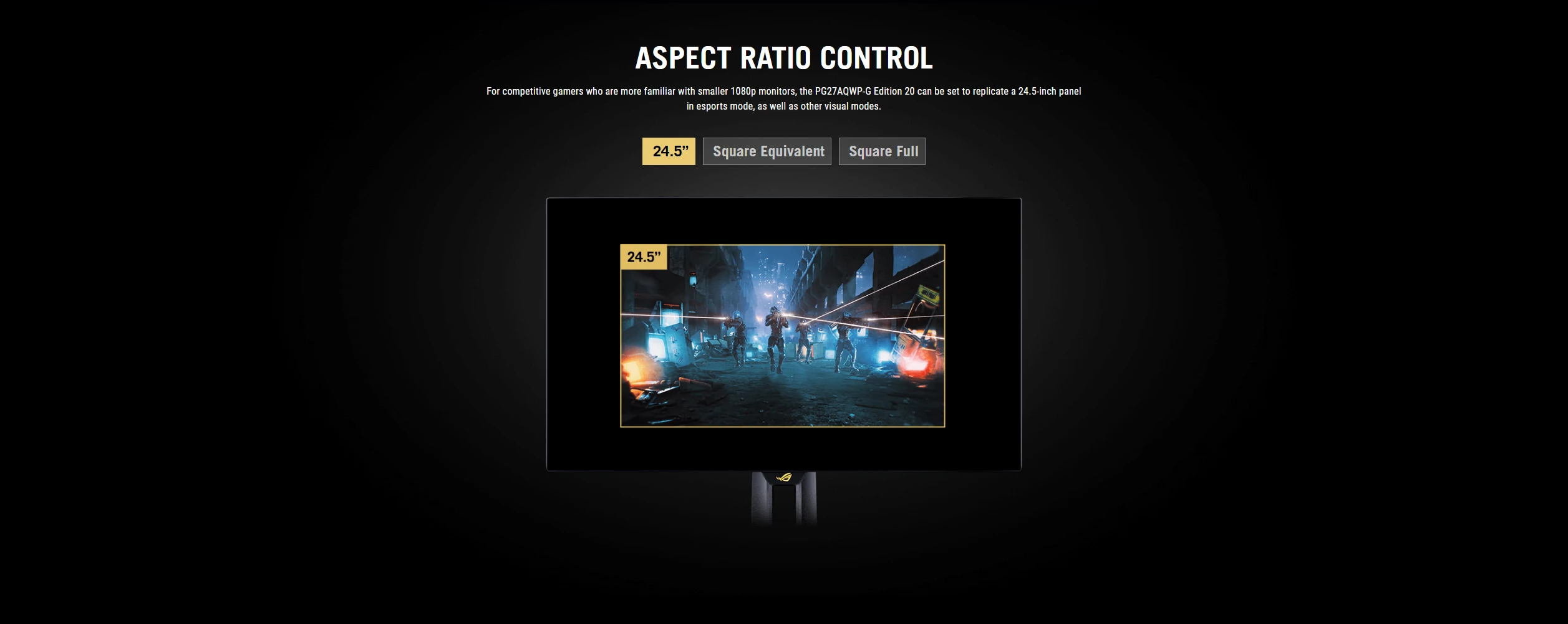 ROG Swift OLED PG27AQWP-G aspect ratio control with 24.5 inch, square equivalent and square full modes