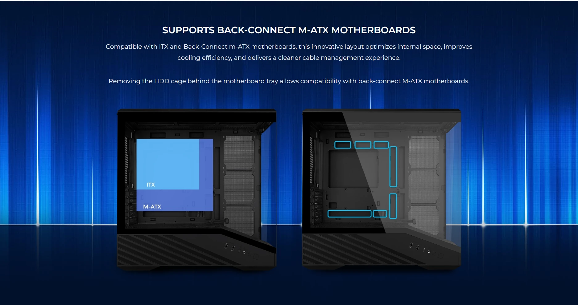 Back-connect motherboard support