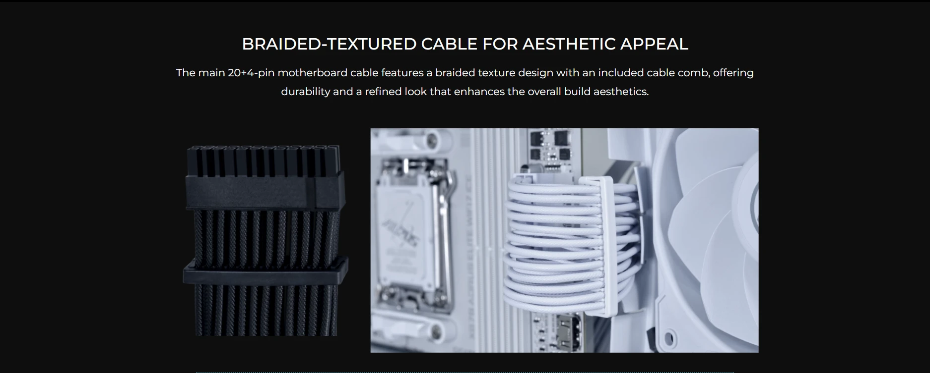 Lian Li RS1000G braided cable detail showing durability and refined look