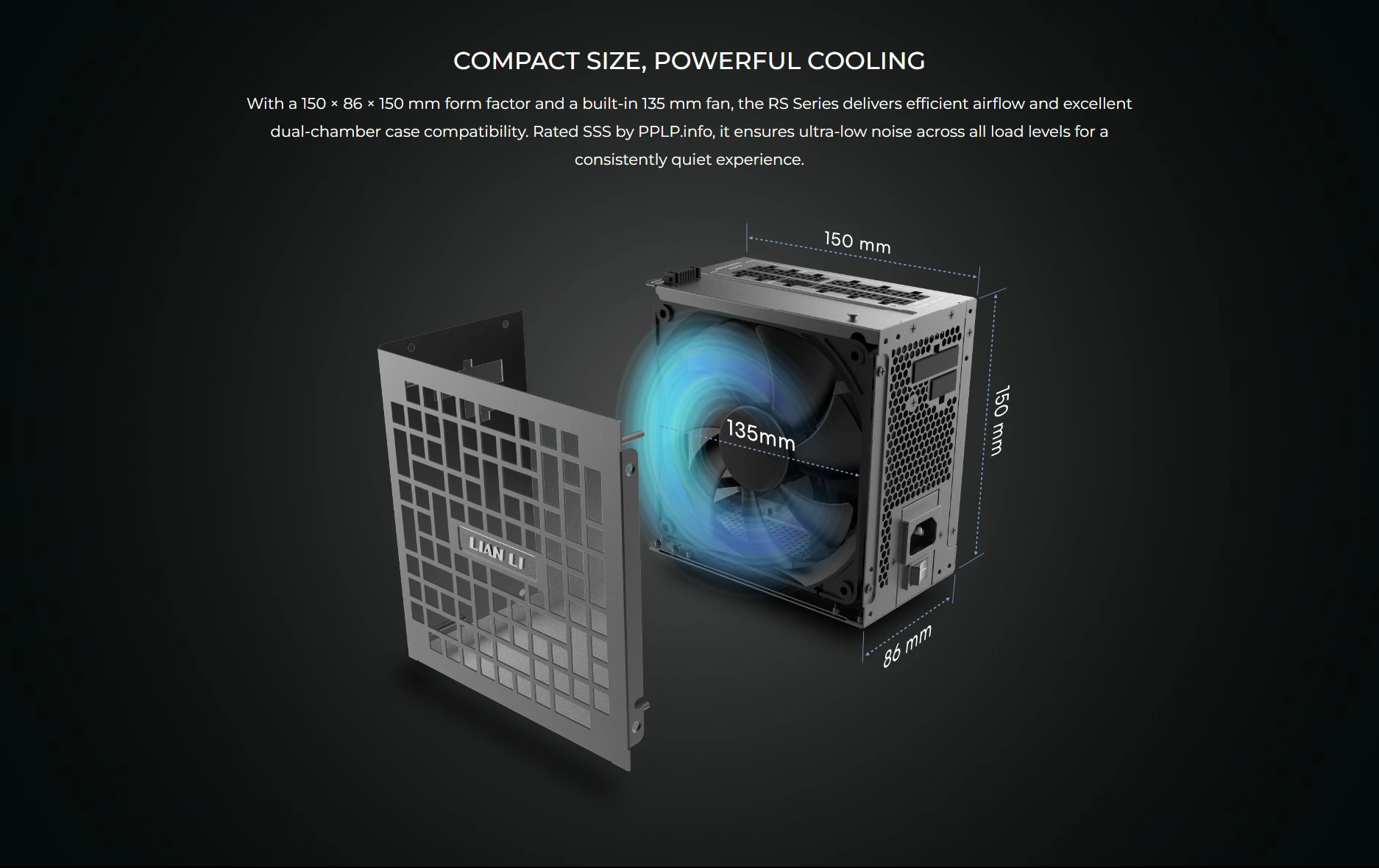 Lian Li RS1000G compact 150mm ATX form factor with 135mm fan for efficient cooling