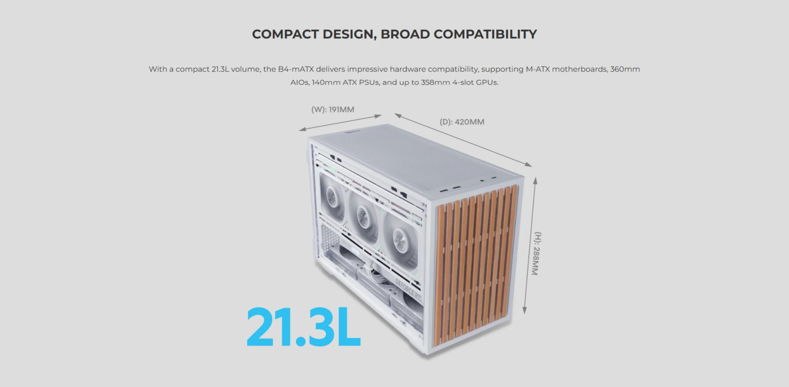 Compact 21.3L design with broad compatibility