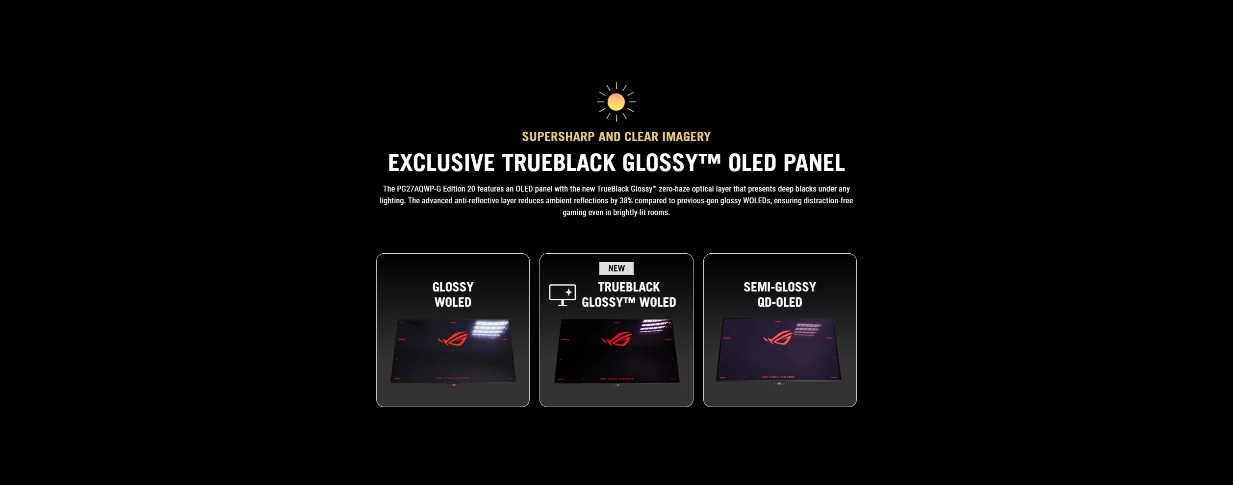 TrueBlack Glossy OLED panel comparison showing deeper blacks versus matte and semi-glossy panels