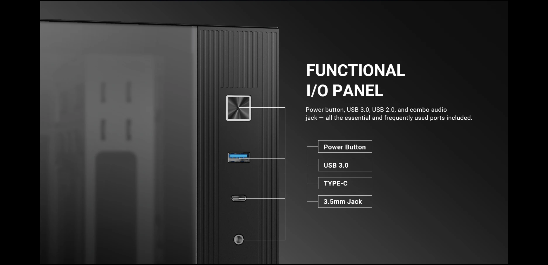 ID-COOLING VIEW 510 ARGB functional front I/O panel with USB Type-C, USB 3.0 and audio
